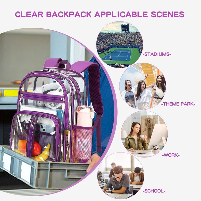 Cusangel TPU Purple Clear backpack for Girls women,16.5in Large See Through Heavy Duty Bookbag,Capacity Transparent Bag For Stadiums,School,Warehouses,Concert venues and other security checkpoints - Image 5